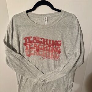 Jerzees Gray and Red Long Sleeve Teacher Tee